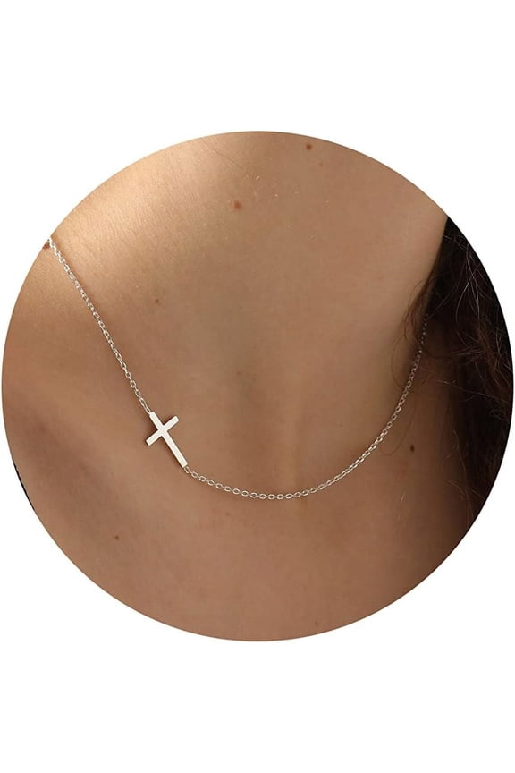 Dainty Cross Necklace For Women, Dainty 14K Gold Filled/Silver Cross Necklaces For Women Simple Layered Small Cross Choker Necklace Thin Chain Necklaces Aesthetic Jewelry For Women Gift[o1887]