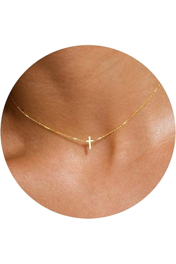Dainty Cross Necklace For Women, Dainty 14K Gold Filled/Silver Cross Necklaces For Women Simple Layered Small Cross Choker Necklace Thin Chain Necklaces Aesthetic Jewelry For Women Gift