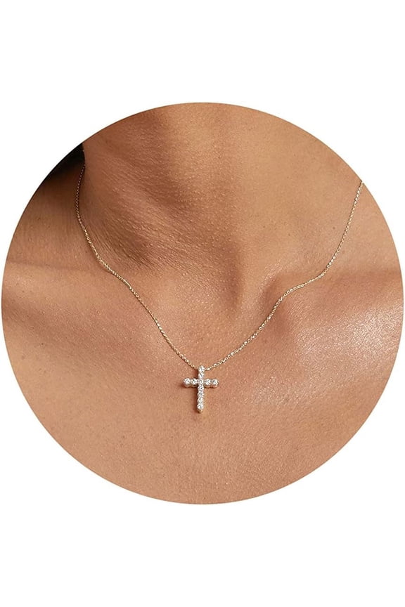 Dainty Cross Necklace For Women, Dainty 14K Gold Filled/Silver Cross Necklaces For Women Simple Layered Small Cross Choker Necklace Thin Chain Necklaces Aesthetic Jewelry For Women Gift[o1893]