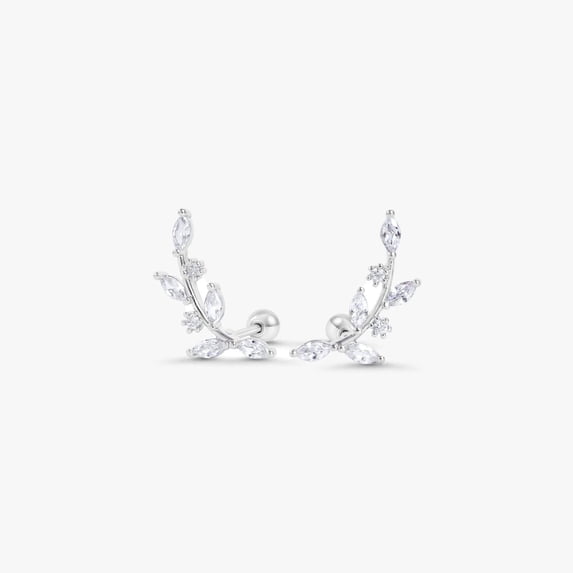 Dainty Crystal 3A CZ Leaf Flat Back Piercing Earring-Right Ear
