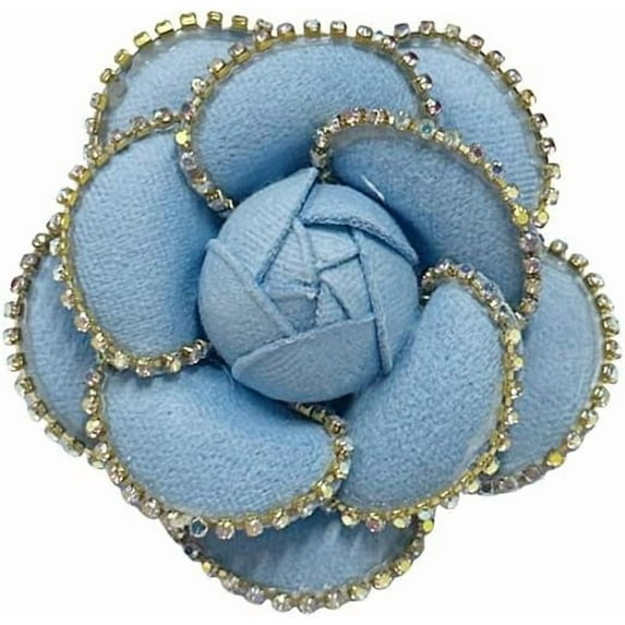 Dainty Crystal Camellia Flower Brooch Pin for Women Rhinestone Fabric 3D Floral Blossom Brooches Lapel Hair Pins Elegant Wedding Anniversary Dress Accessories Jewelry Gift 6.5cm/2.5in