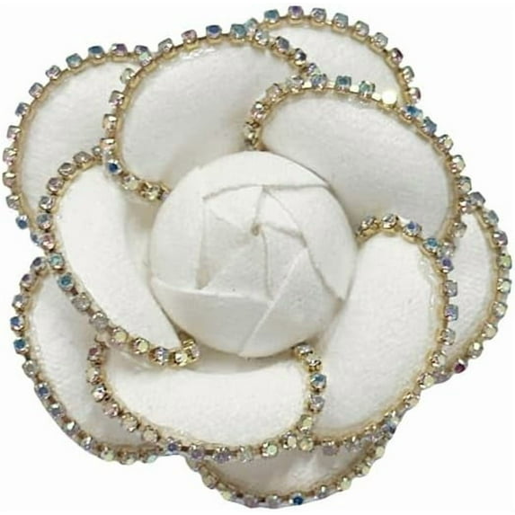 Dainty Crystal Camellia Flower Brooch Pin for Women Rhinestone Fabric 3D Floral Blossom Brooches Lapel Hair Pins Elegant Wedding Anniversary Dress Accessories Jewelry Gift 6.5cm/2.5in