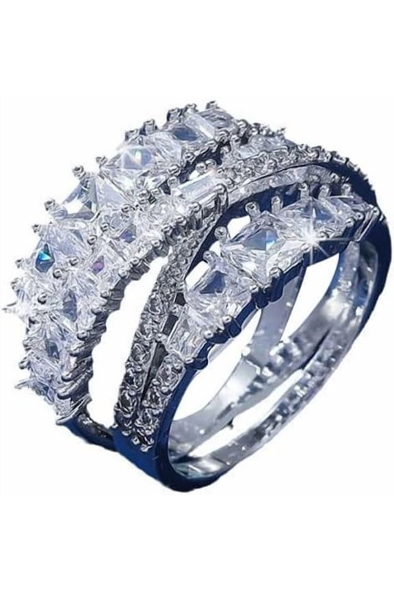 Dainty Cubic Zirconia Statement Ring for Women Sparkly Diamond Multi Layered Engagement Promise Rings Wedding Band Stacking Rings Jewelry