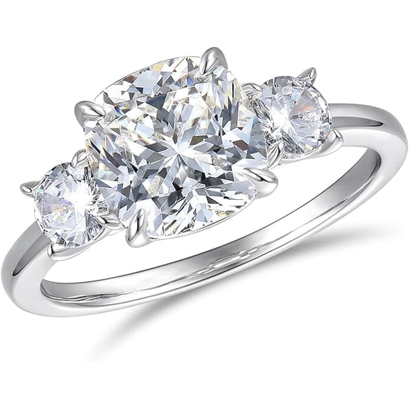 Dainty Cushion Cut Moissanite Ring 3 Ct Engagement Ring Three Stone White Gold Promise Anniversary Gift