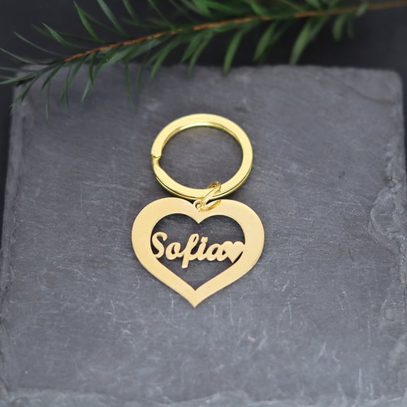 Dainty Customize Name Charm Key Chain Personalized Family Gift Stainless Steel Heart Pendants Keyring Jewelry Keychain