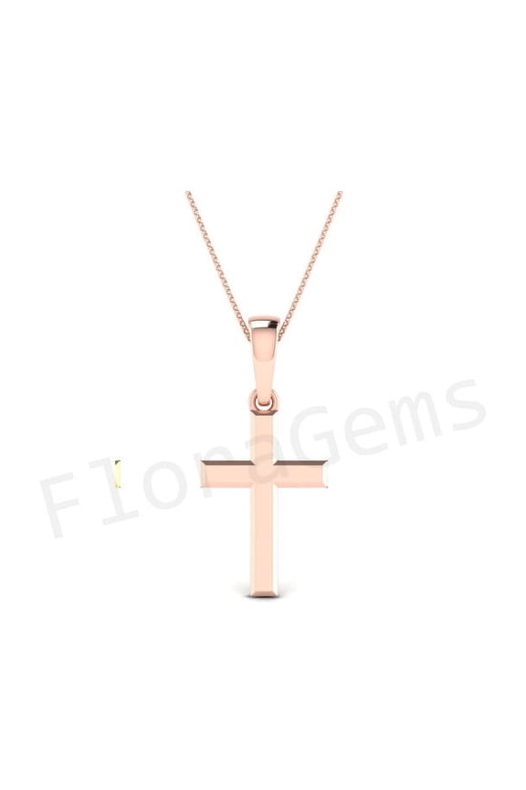 Dainty Cute Lucky Cross Triangle Tiny Pendant Necklaces for Women 14K Rose Gold Plated Over 925 Sterling Silver