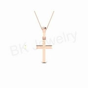 BK JEWELRY Dainty Cute Lucky Cross Triangle Tiny Pendant Necklaces for Women 14K Rose Gold Plated Over 925 Sterling Silver