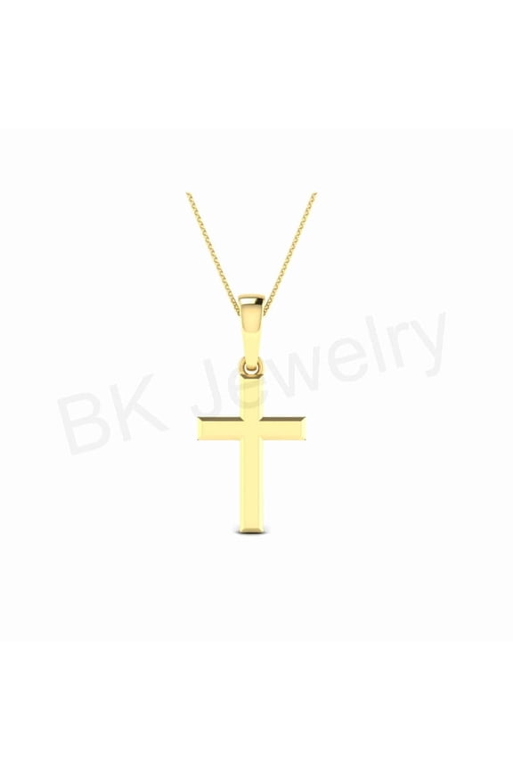 Dainty Cute Lucky Cross Triangle Tiny Pendant Necklaces for Women 14K Yellow Gold Plated Over 925 Sterling Silver