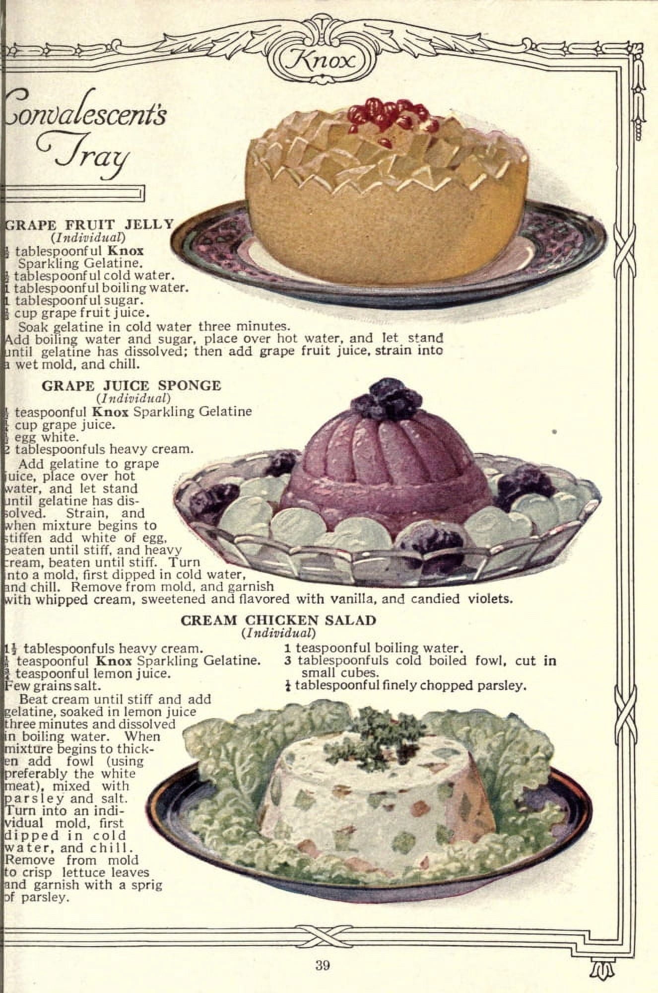 Dainty Deserts for Dainty People c1915 Grapefruit Jelly Grape Juice Sponge & Cream Chicken Salad Canvas Art - (18 x 24)