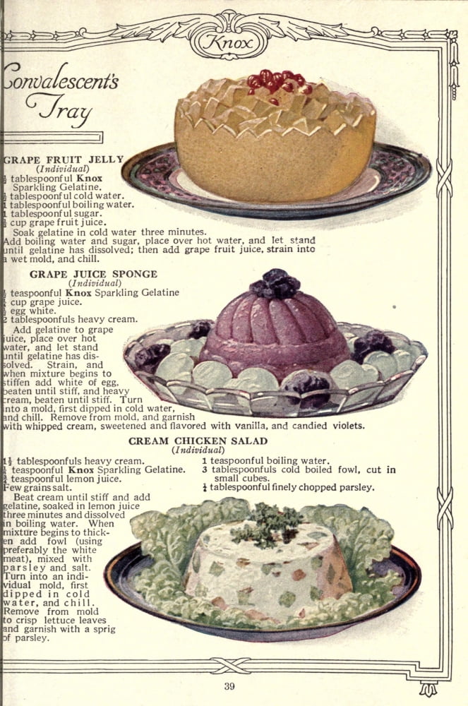 Dainty Deserts for Dainty People c1915 Grapefruit Jelly Grape Juice Sponge & Cream Chicken Salad Canvas Art - (24 x 36)