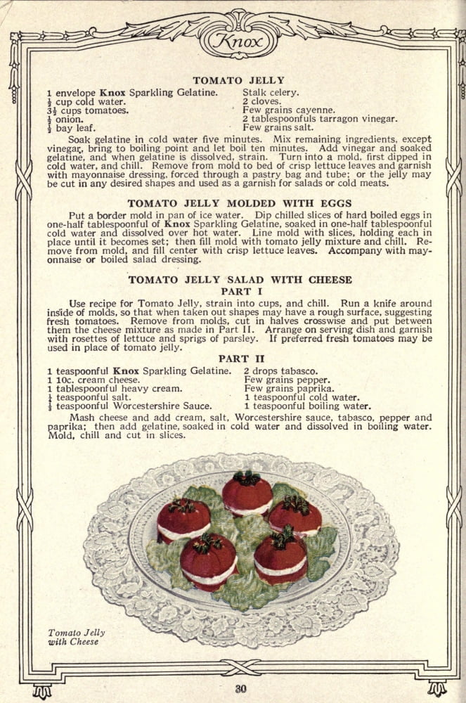 Dainty Deserts for Dainty People c1915 Tomato Jelly with Cheese Canvas Art - (18 x 24)