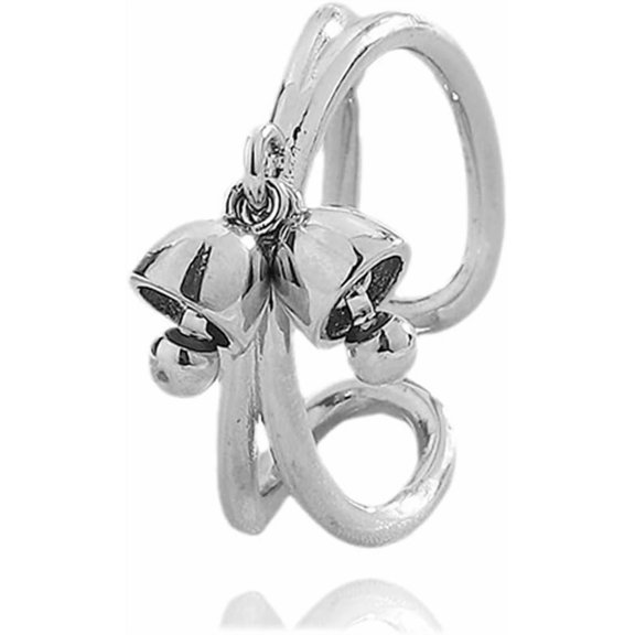 Dainty Double Bells Tassel Bow Open Rings for Women Silver Plated Adjustable Boho Geometric Round Ball Statement Wrap Finger Rings Comfort Fit Layered Charms Drop Christmas BFF Wedding Jewelry