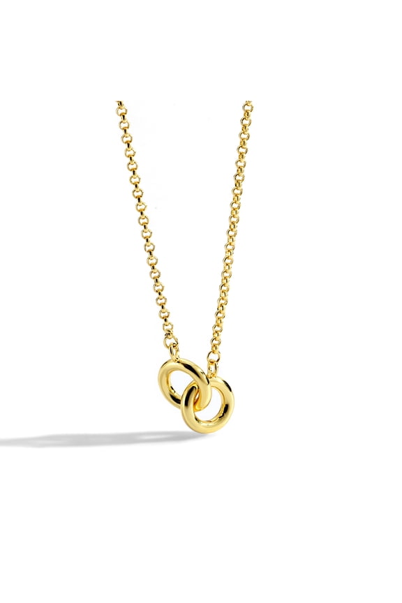 Dainty Double Circle Interlock Pendant Necklace For Women | Gold Plated Circle Link Pendant Necklaces Valentine'S Day And Mother'S Day Gifts