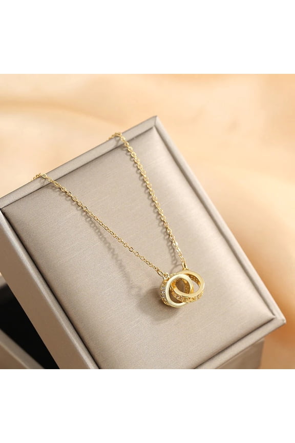 Dainty Double Circle Necklace, Mixed Stainless steel , Infinity Necklace,