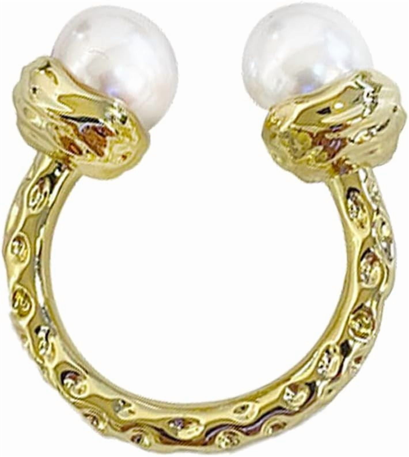 Dainty Double Shell Pearls Open Band Ring for Women Gold-Toned ...