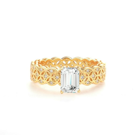 Dainty Emerald Cut Engagement Ring for Women Clear 5A CZ Openwork Simulated Gold Diamond Ring 925 Sterling Silver Eternity Wedding Rings Size 5-9