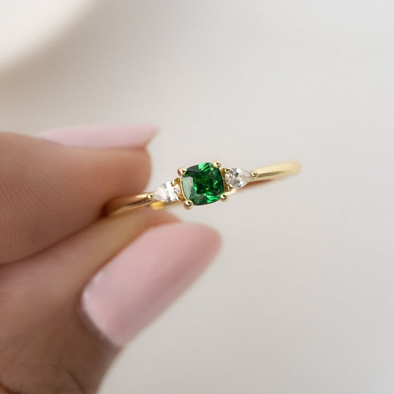 Dainty Emerald Ring, Emerald Stacking Ring, Gold Plated 925 Sterling Silver ring for Mother