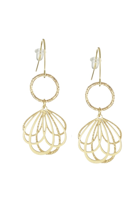 Dainty Etched Gold Flower Minimalist Dangle Earrings, Hypoallergenic Ear Wires