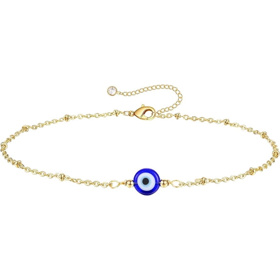 Dainty Evil Eye Bracelets for Women, Gold Plated Adjustable Evil Eye Lucky Amulet Chain Bracelet Jewelry Gifts
