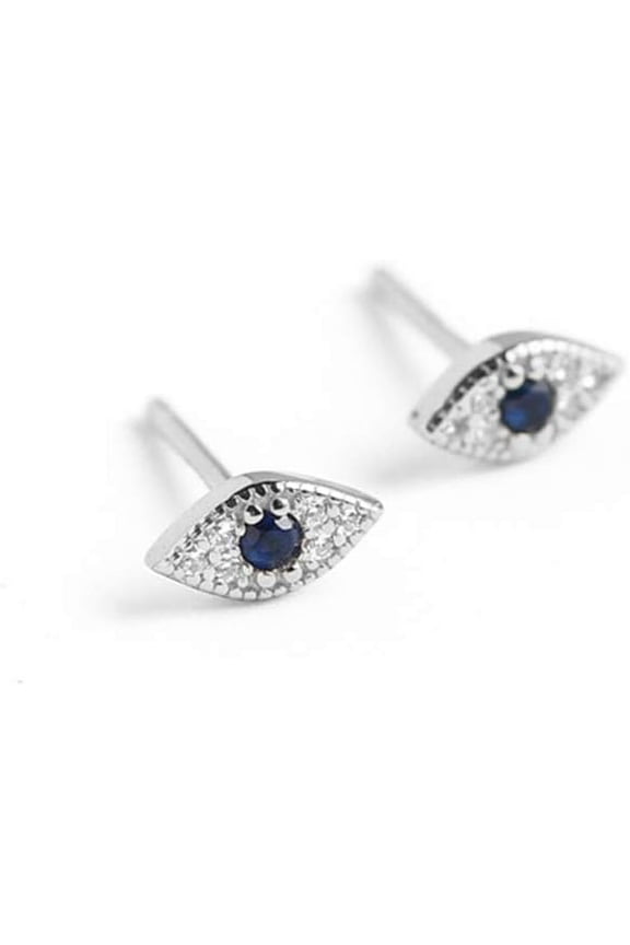 Dainty Evil Eye Mini Cartilage Stud Earrings Sterling Silver S925 Blue Crystal CZ Wedding Earring Ear Piercing Tiny Tragus Studs Post Cute Jewelry Gifts for Women