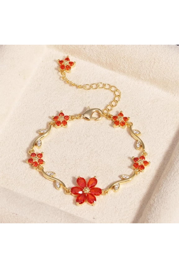 Dainty Floral Bracelet for Women, Zirconia Petal Link Chain with Adjustable Clasp, Minimalist Everyday Jewelry Gift for Her, Delicate Stackable Bangle for Casual and Formal Outfits