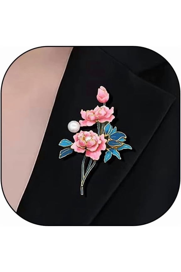 Dainty Flower Brooch Pin for Women Graceful Peony Pearl Enamel Badge Lapel Pin Brightly Colored Corsage Pin Chic Banquet Party Jewelry Dress Accessories Gift