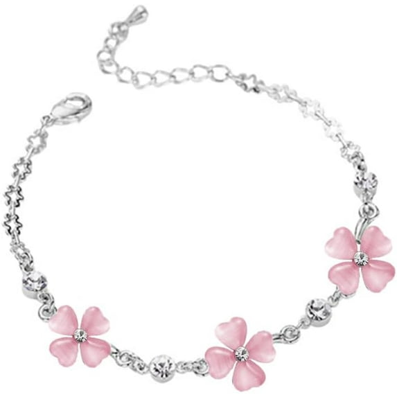 Dainty Four Leaf Clover Bracelet for Women Lucky Link Shamrock Bracelets Cute Cat Eye Crystal Student Best Friend Christmas Birthday Gifts St.Patrick's Day Holiday Accessories Jewelry