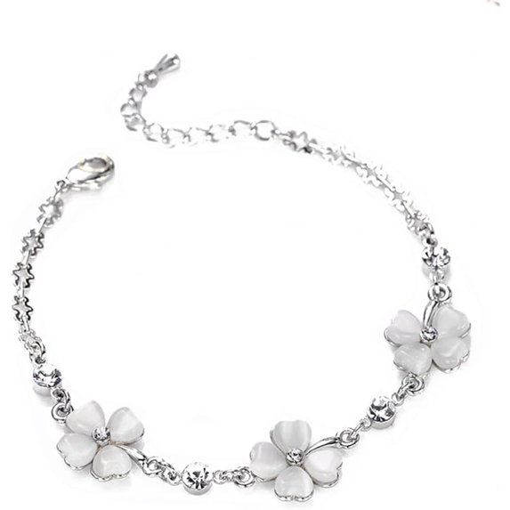 Dainty Four Leaf Clover Bracelet for Women Lucky Link Shamrock Bracelets Cute Cat Eye Crystal Student Best Friend Christmas Birthday Gifts St.Patrick's Day Holiday Accessories Jewelry