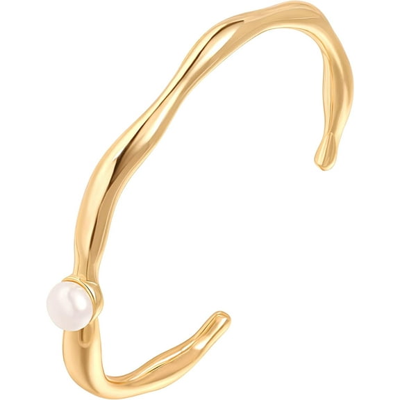 Dainty Gold Bar Bracelet for Women Simple Delicate Thin Cuff Bangle Hook Bracelet 18K Gold Plated Handmade Minimalist Jewelry