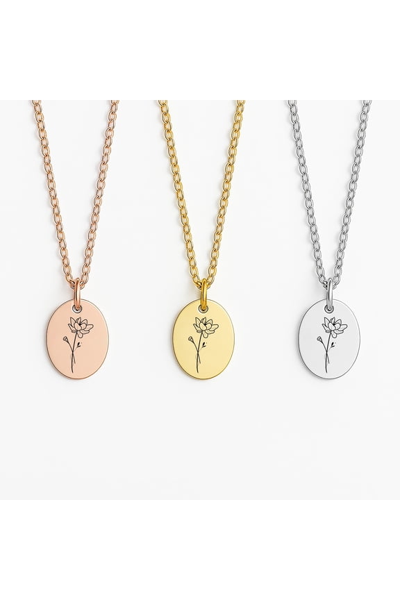 Dainty Gold Birth flower Necklace for Women Custom July Birthflower Jewelry Personalized Gifts for Women - July Birthday Gifts for Her - Water Lily Flower