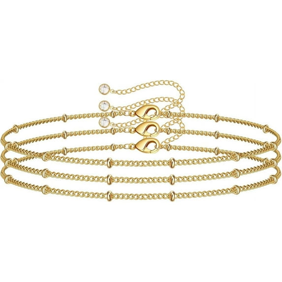 Dainty Gold Bracelets for Women, 14K Gold Plated Adjustable Layered Bracelet Cute Evil Eye Oval Chain Pearl Bar Turtle Gold Bracelets for Women Jewelry