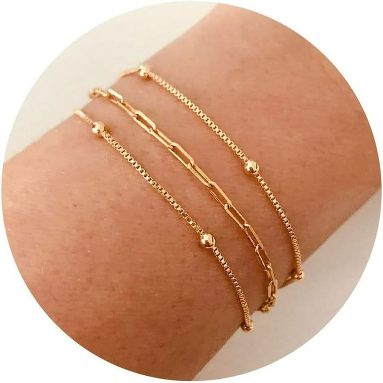 Dainty Gold Bracelets for Women, 14K Gold Plated Layered Bracelet
