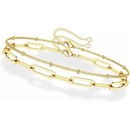 Dainty Gold Bracelets for Women, 14K Gold Filled Adjustable Layered Bracelet Cute Oval Chain Pearl Bar Turtle Gold Bracelets for Women Jewelry