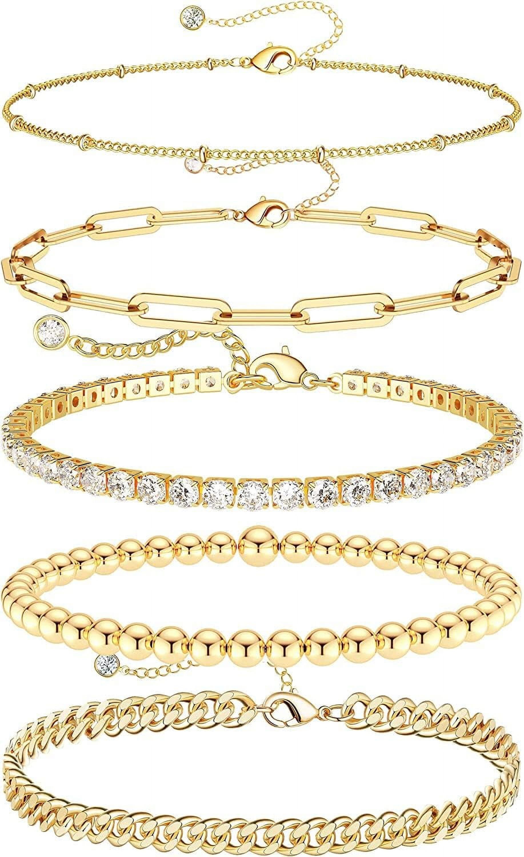 ZXB JEWELERY Dainty Gold Bracelets for Women Girls - 14K Real Gold Jewelry Set, Beaded Tennis Style - Perfect Gifts for Women - Shop Now!