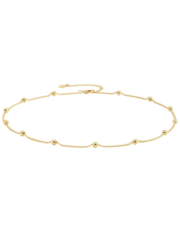 Dainty Gold Choker Necklace 18K Gold Plated Satellite Chain Tiny Beaded Choker Layering Minimalist Jewelry for Women 16’’