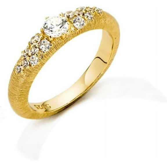Dainty Gold Engagement Rings for Women with Brushed Finish 925 Sterling Silver Rings Round Cut CZ Simulated Diamond Rings Eternity Gold Promise Rings for Her