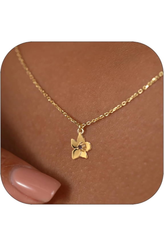 Dainty Gold Flower Necklace For Women Birthflower Birthstone 14K Gold Plated Necklaces Trendy Zircon Birthday For Women Gold Jewelry[o6503]