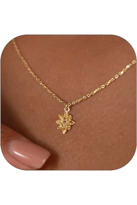 Dainty Gold Flower Necklace For Women Birthflower Birthstone 14K Gold Plated Necklaces Trendy Zircon Birthday For Women Gold Jewelry[o6505]