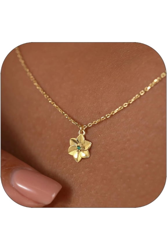 Dainty Gold Flower Necklace For Women Birthflower Birthstone 14K Gold Plated Necklaces Trendy Zircon Birthday For Women Gold Jewelry[o6508]