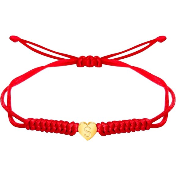 Dainty Gold Heart Love Charm Initial Bracelet Black Pink Red String Rope Letter Bracelet for Women Men Christmas Gift