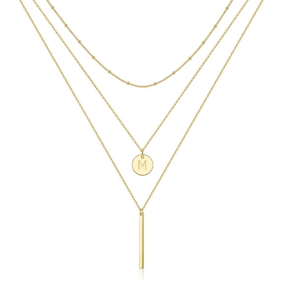 Turandoss 14K Gold Plated Coin Initial Multi Bar Pendant Y-Necklaces for Women Letter A-Z Jewelry Personalized Birthday Gifts Gifts for Women Girls Her