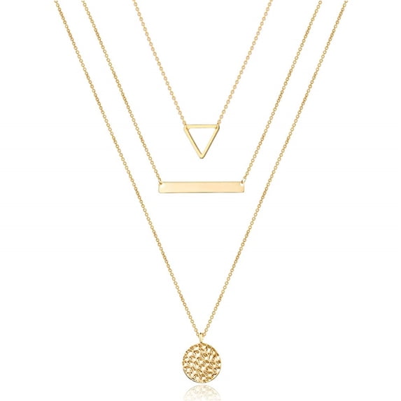 Turandoss Dainty 14K Gold Plated Layered Y-Necklaces Set for Women Adjustable Choker Hammered Disc Pendant Jewelry Trendy Personalized Birthday Gifts for Women Her