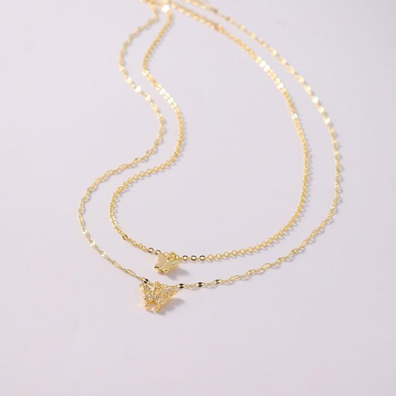 Dainty Gold Necklace, 14K Gold Plated Cubic Zirconia Butterfly Sun Moon Star Starfish Palm Tree Pendant Necklace Simple Cute Necklaces For Women Trendy[o2901]