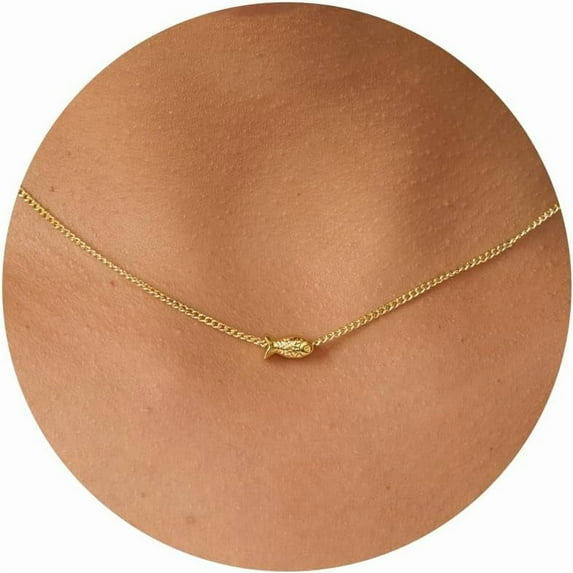 Dainty Gold Necklace -14K Gold -plated Shell Starfish Seahorse Bear Bat Dragon Bat Animal Necklace for Women 16.5"+2"