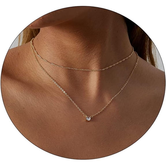 Dainty Gold Necklace For Women 14K Gold Plated Layered Satellite Necklaces Trible Layering Paper Clip Chain Link Necklace Everyday Jewelry[o3771]