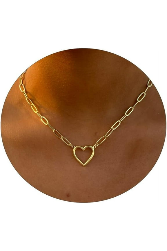 Dainty Gold Necklace for Women | 14K Gold Plated Necklaces for Her Delicate Love Heart Necklace Heart Pendant Necklace Cute Necklaces Lovely Festival Jewelry Gift for Women