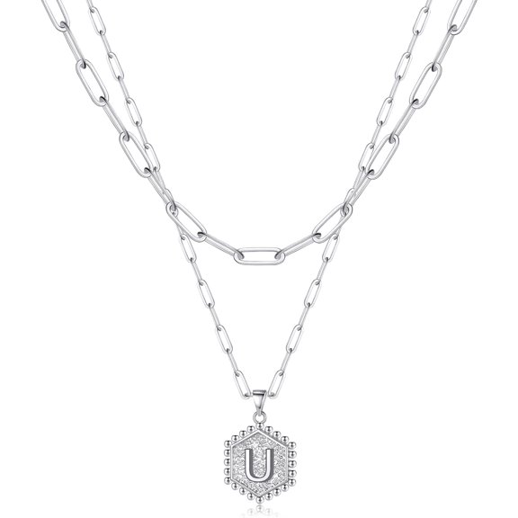 Dainty Gold Necklace For Women - 14K Solid Gold Over Layering Necklaces For Women Cute Hexagon Letter Initial Necklaces For Women Gold Layered Necklaces For Women Jewelry Gifts[o528]