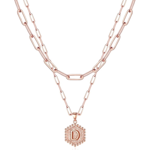 Dainty Gold Necklace For Women - 14K Solid Gold Over Layering Necklaces For Women Cute Hexagon Letter Initial Necklaces For Women Gold Layered Necklaces For Women Jewelry Gifts[o516]