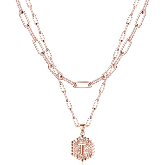 Dainty Gold Necklace For Women - 14K Solid Gold Over Layering Necklaces For Women Cute Hexagon Letter Initial Necklaces For Women Gold Layered Necklaces For Women Jewelry Gifts[o2042]