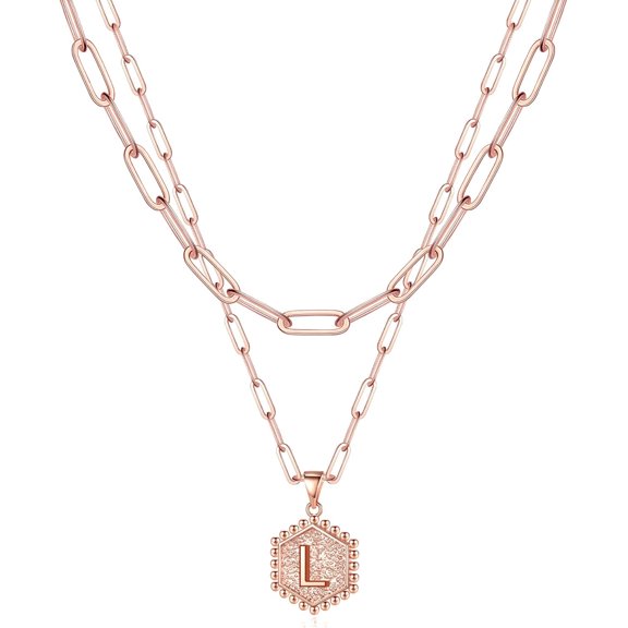 Dainty Gold Necklace for Women - 14K Solid Gold over Layering Necklaces for Women Cute Hexagon Letter Initial Necklaces for Women Gold Layered Necklaces for Women Jewelry Gifts